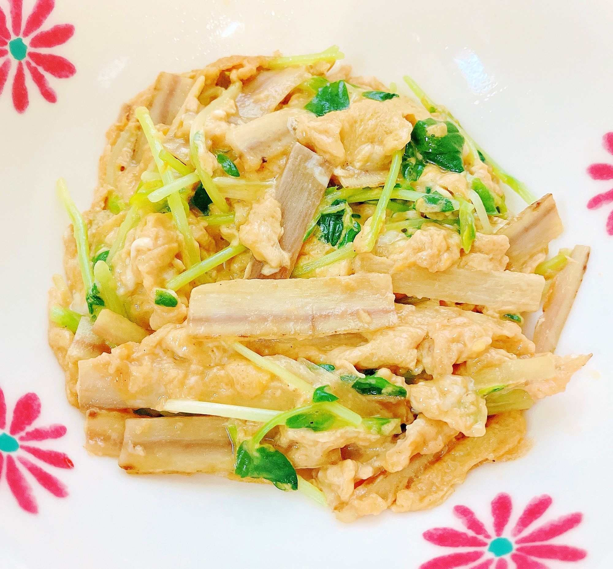 牛蒡と豆苗の卵炒め
