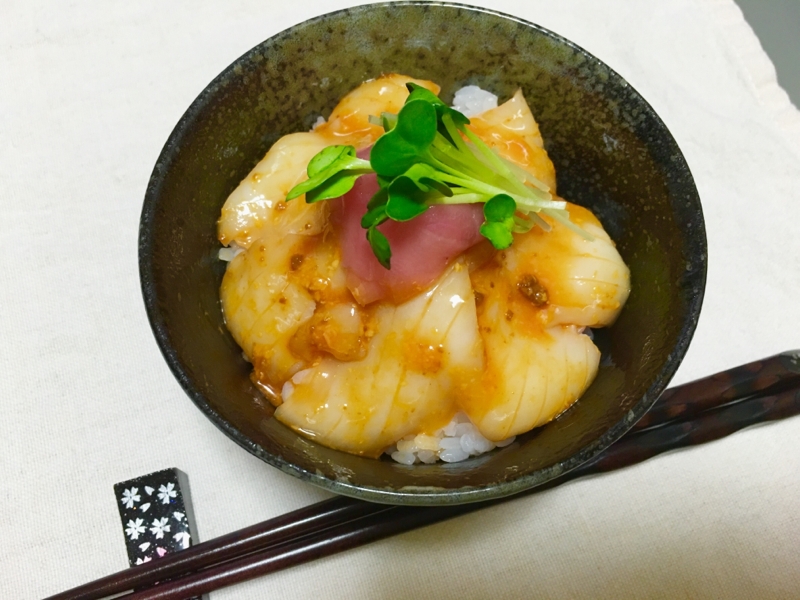 するめいかの濃厚雲丹醤油和え丼♡