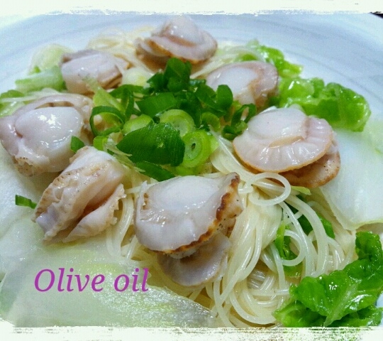 白菜とホタテのパスタ(カッペリーニ)