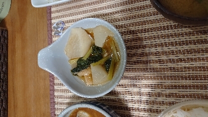 大根、油揚げと小松菜のめんつゆ煮