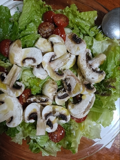 マッシュルームとトマトとサニーレタスのサラダ