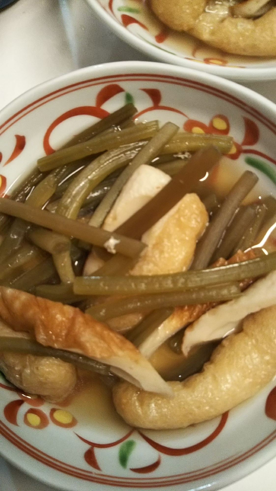 芋づるとちくわと油揚げの煮物