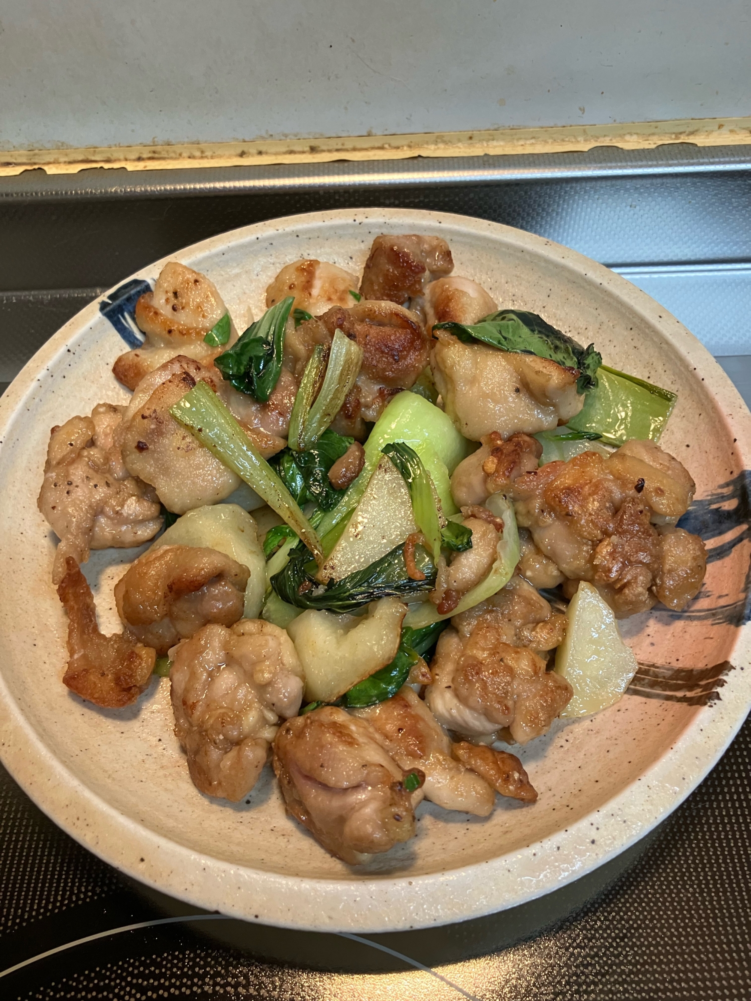 鶏肉とジャガイモと青梗菜のソテー^_^