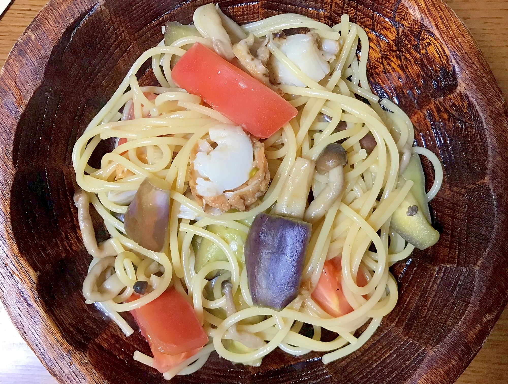 ベビーホタテとなすの和風パスタ