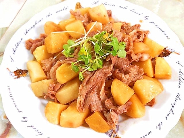 レンジで時短!豚こまとじゃがいものガリバタ醬油風味