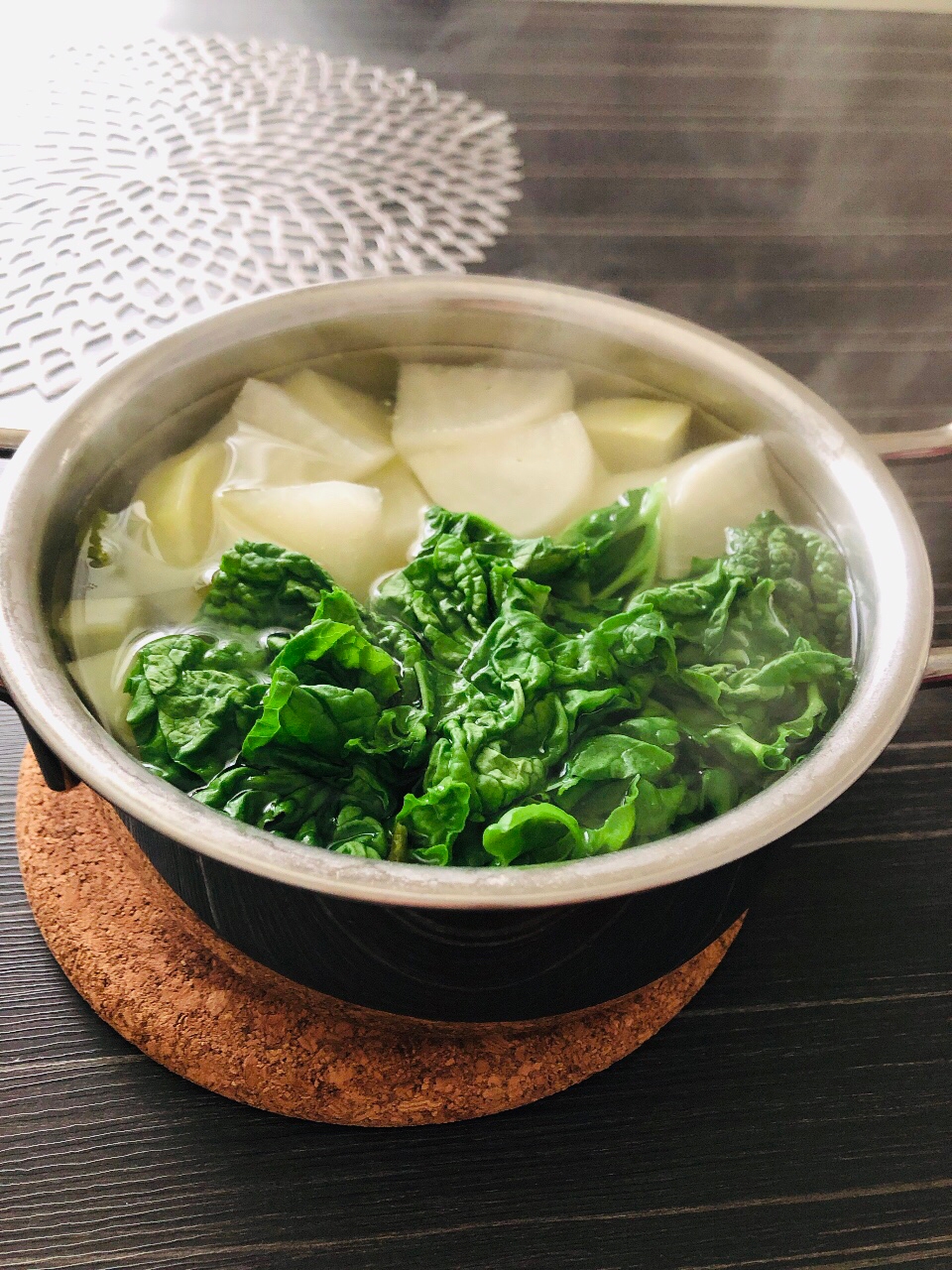 かつお菜と大根の鶏ガラスープ煮