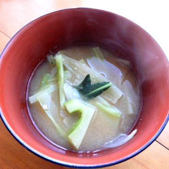 ブロッコリーの茎と玉ねぎの味噌汁