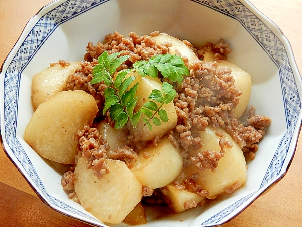 減塩＆ノンオイル❤大根と合挽き肉の煮物♪（山椒）