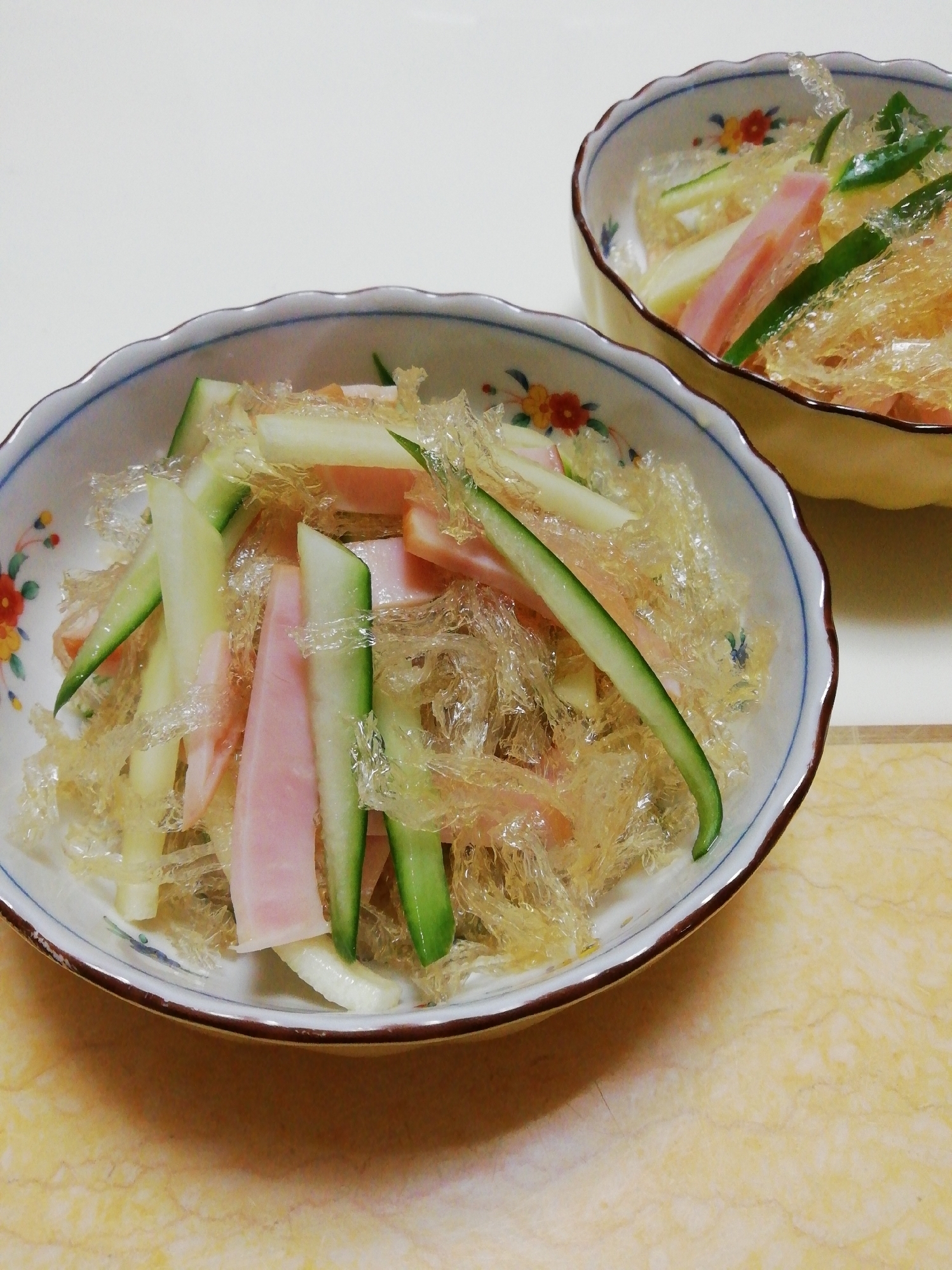 糸寒天とハムときゅうりの酢の物