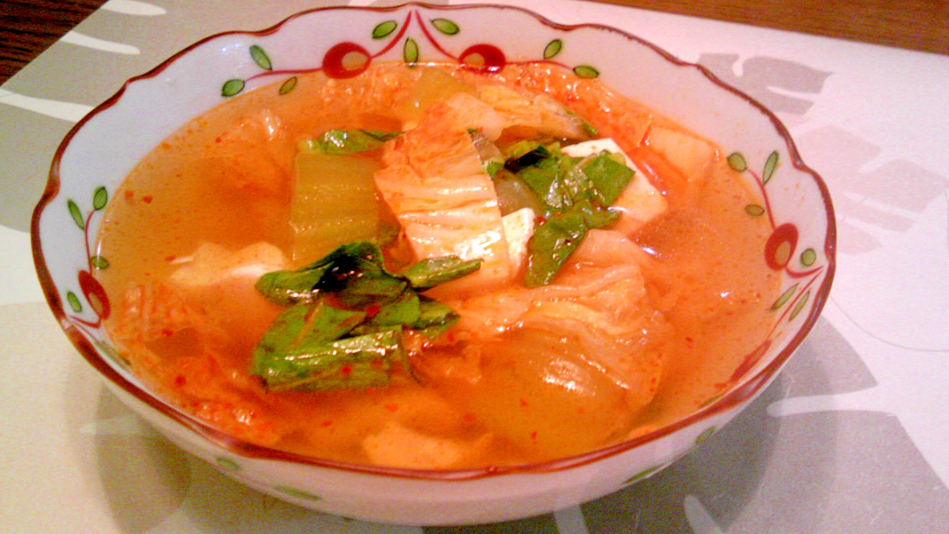 青梗菜・白菜・豆腐のピリ辛スープ