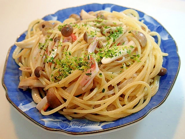 麺つゆで　しめじとかにかまの和風パスタ