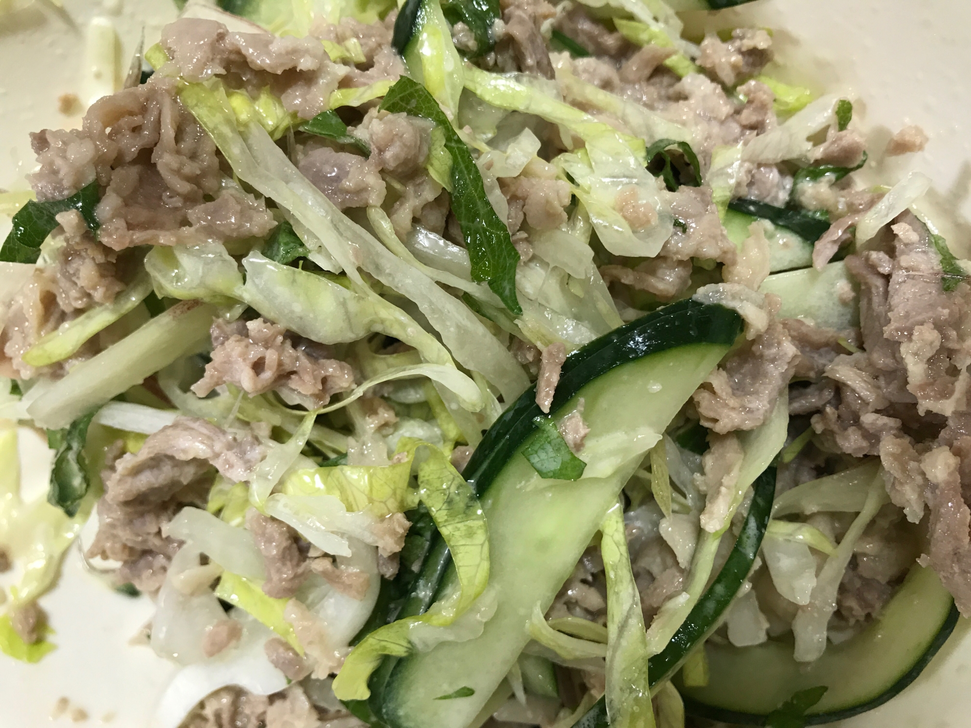 豚コマ肉と千切り野菜のサラダ
