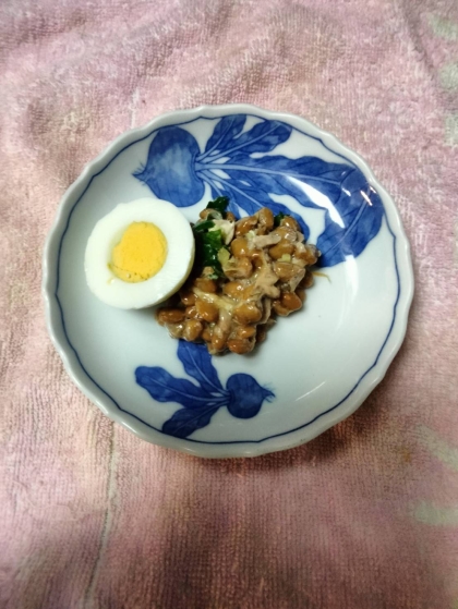 納豆アレンジ ゆで卵大葉生姜ツナマヨ