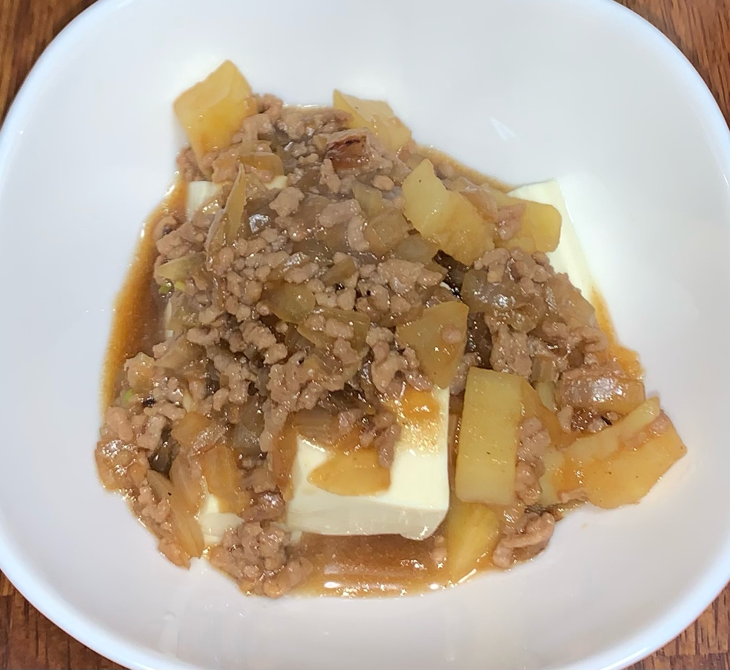 ひき肉じゃがいもあんかけ豆腐