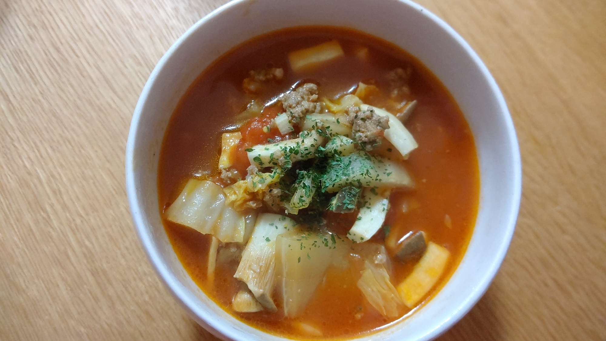 白菜とポークのトマトスープ