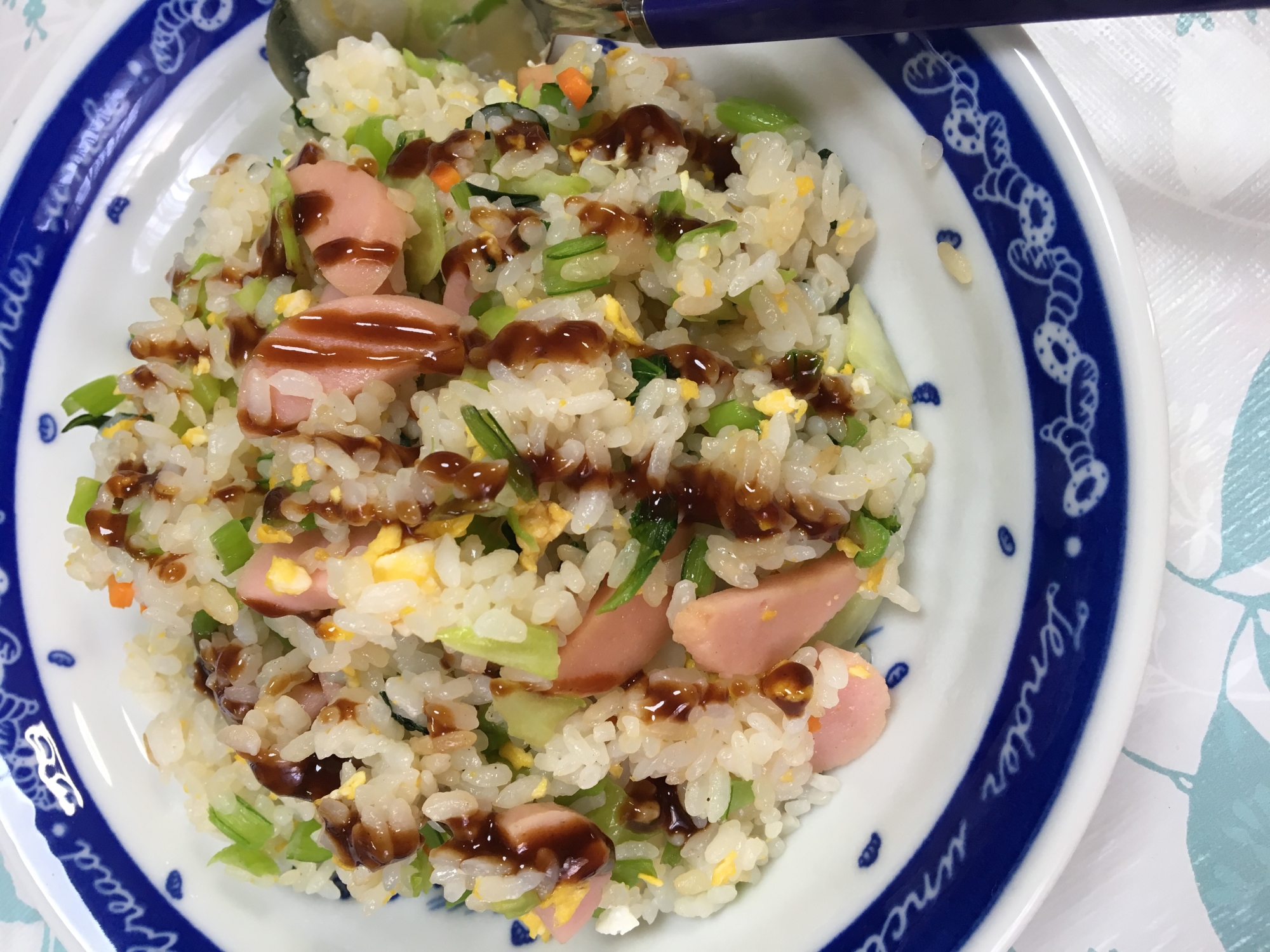 魚肉ソーセージで☆小松菜とキャベツの玉子ピラフ☆