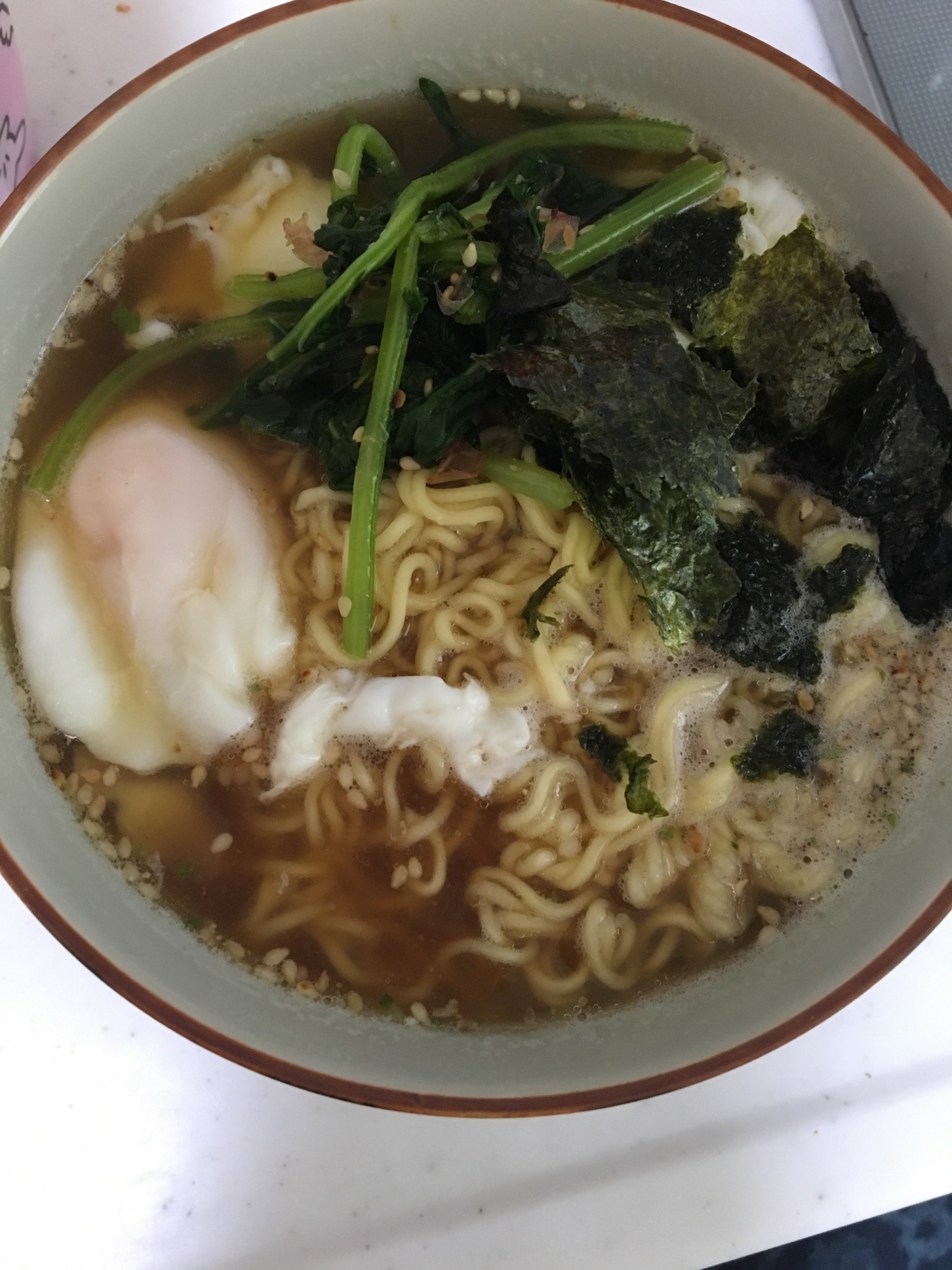 出前一丁で☆大根菜と落とし卵ラーメン(*^^*)☆