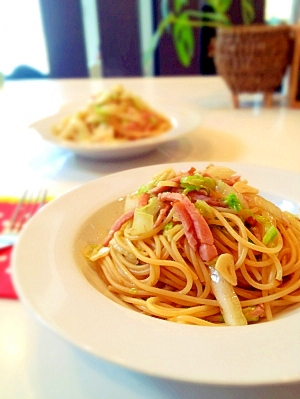 ハムと白菜の和風パスタ。