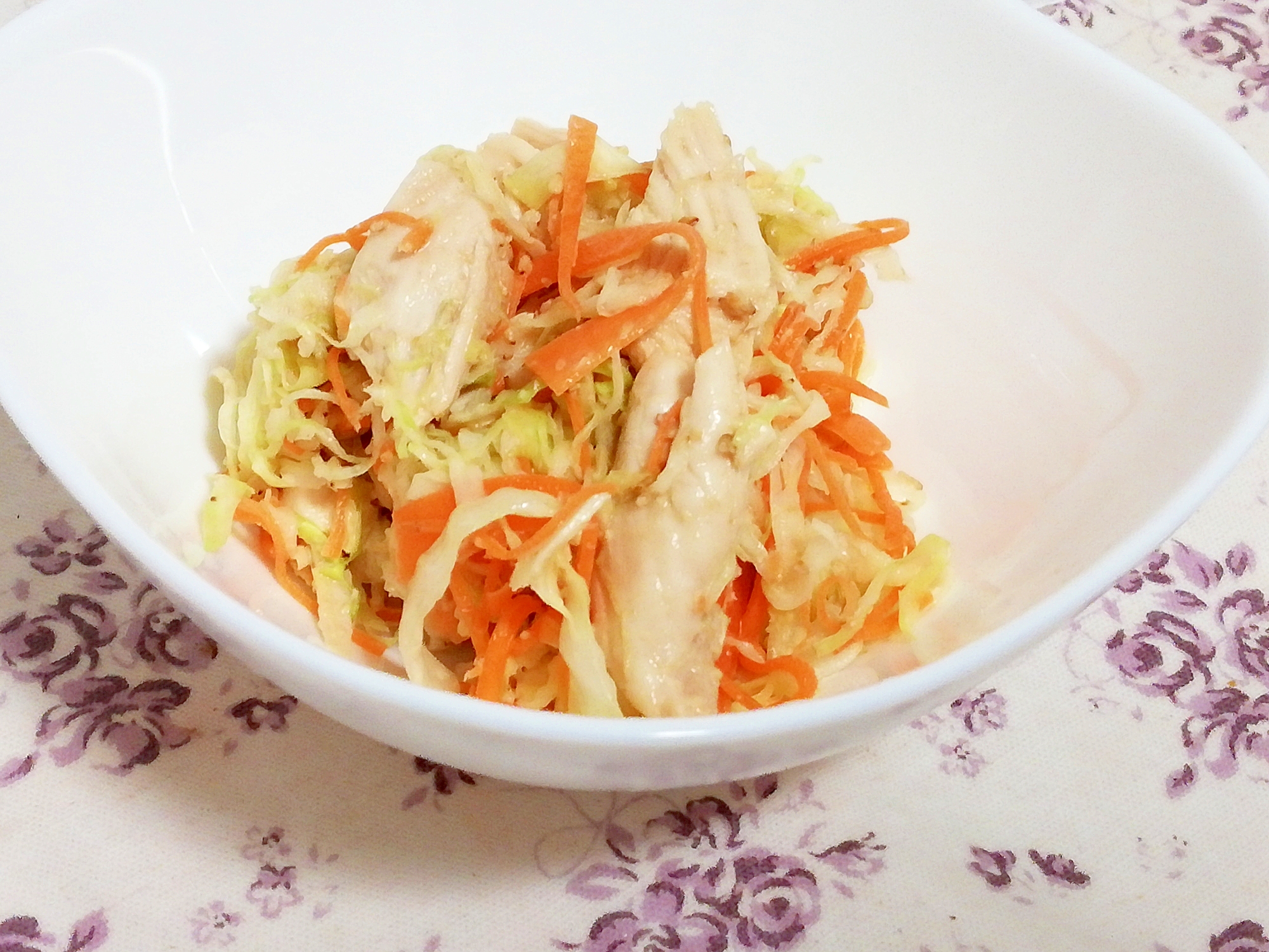 レンジで簡単！ササミと千切り野菜のマヨぽん和え