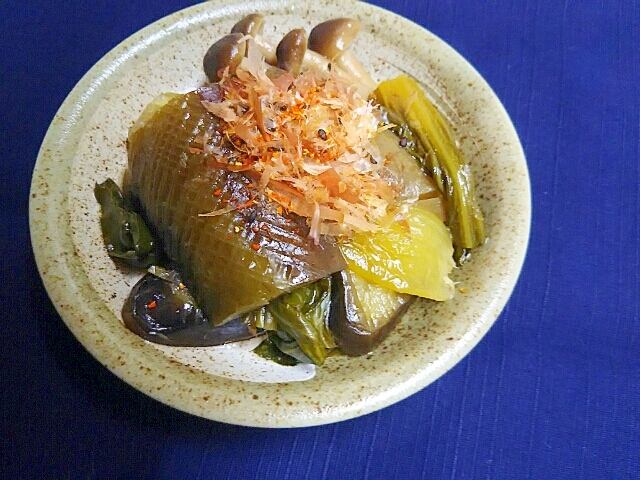 簡単！ ナスとチンゲン菜とシメジの煮びたし