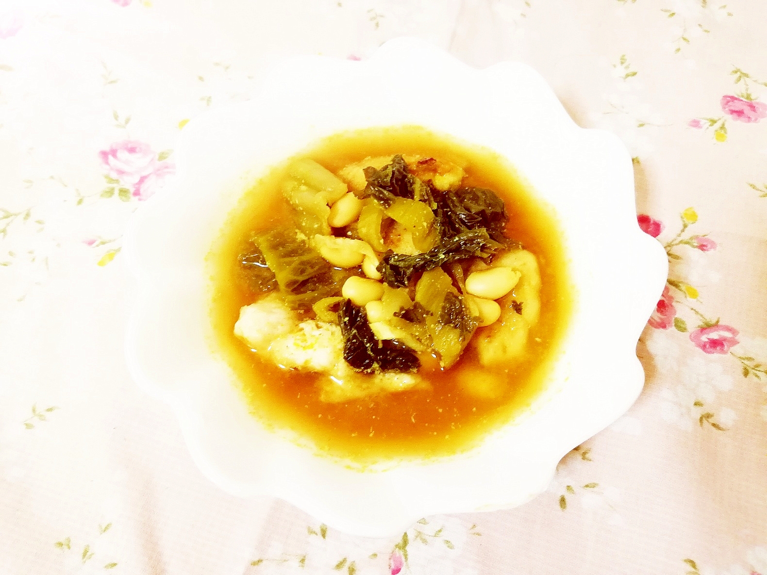 大豆と高菜のチキンカレースープ