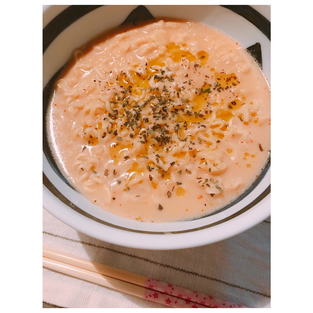 袋入りラーメンdeバジル香る♡ミルク味噌ラーメン！