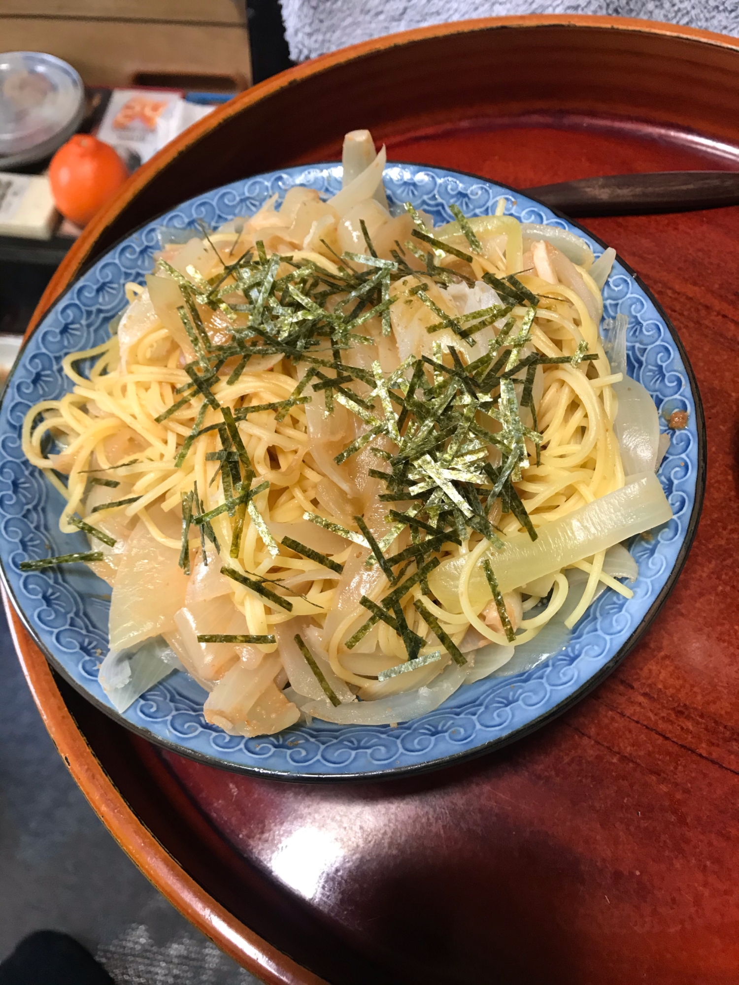 簡単鶏ガラ醤油コンニャクパスタ