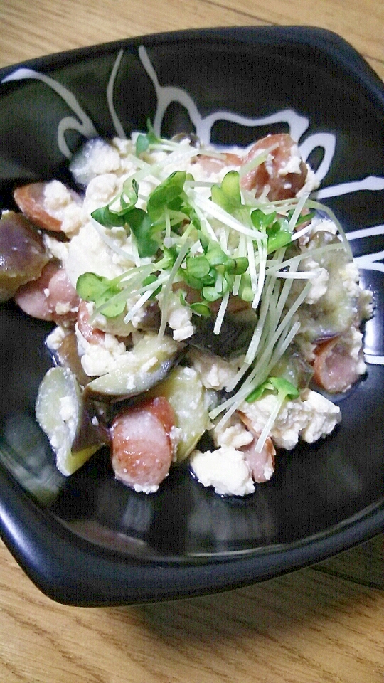 豆腐とナスとウインナーの味噌マヨチャンプルー