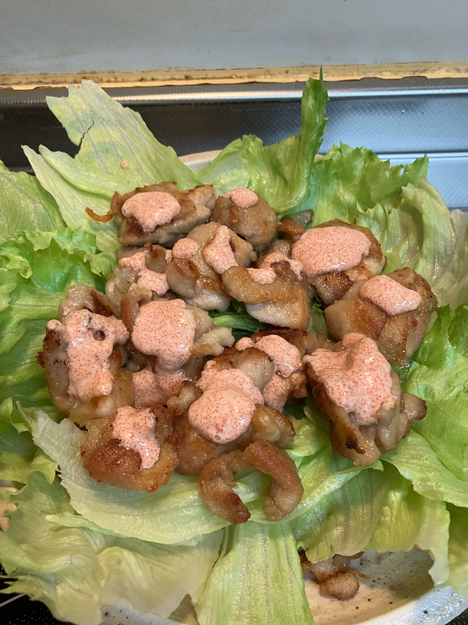 鶏の唐揚げ♪明太マヨソース掛け^_^