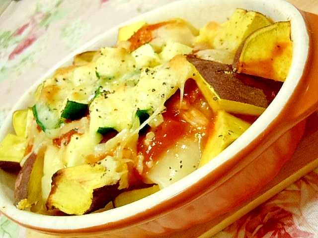 ❤Rキャベツと薩摩芋とズッキーニのナポリタン焼き❤