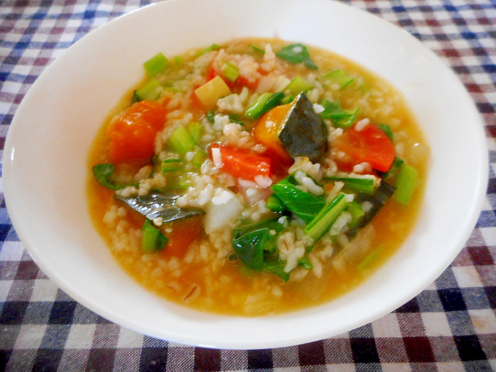 カボチャと小松菜の野菜たっぷり味噌おじや