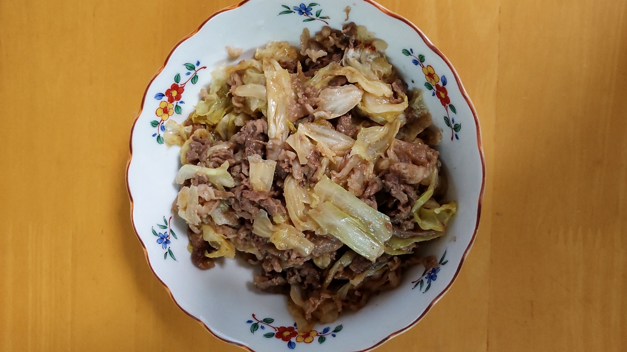 キャベツと牛肉のかぼす胡椒（柚子胡椒）みそ炒め