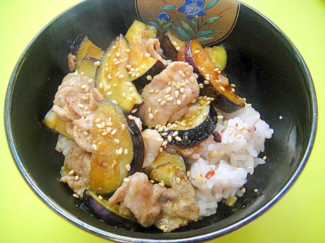 雑穀米で☆豚肉と茄子の柚子こしょう丼