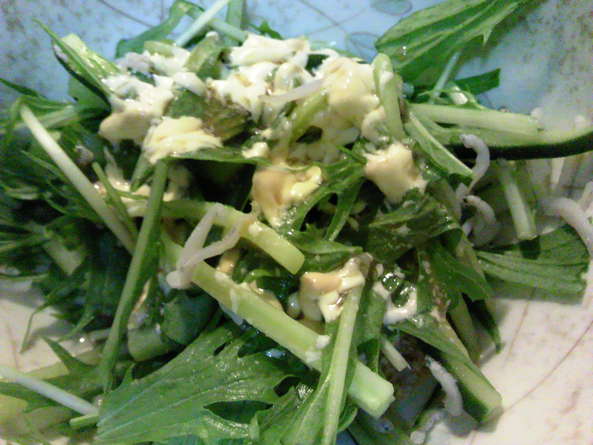水菜ときゅうりとシラスのマヨポンサラダ