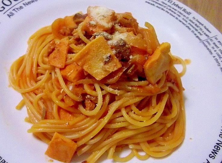 お家でお手軽イタリアン♪いわしのトマトスパゲティ♪