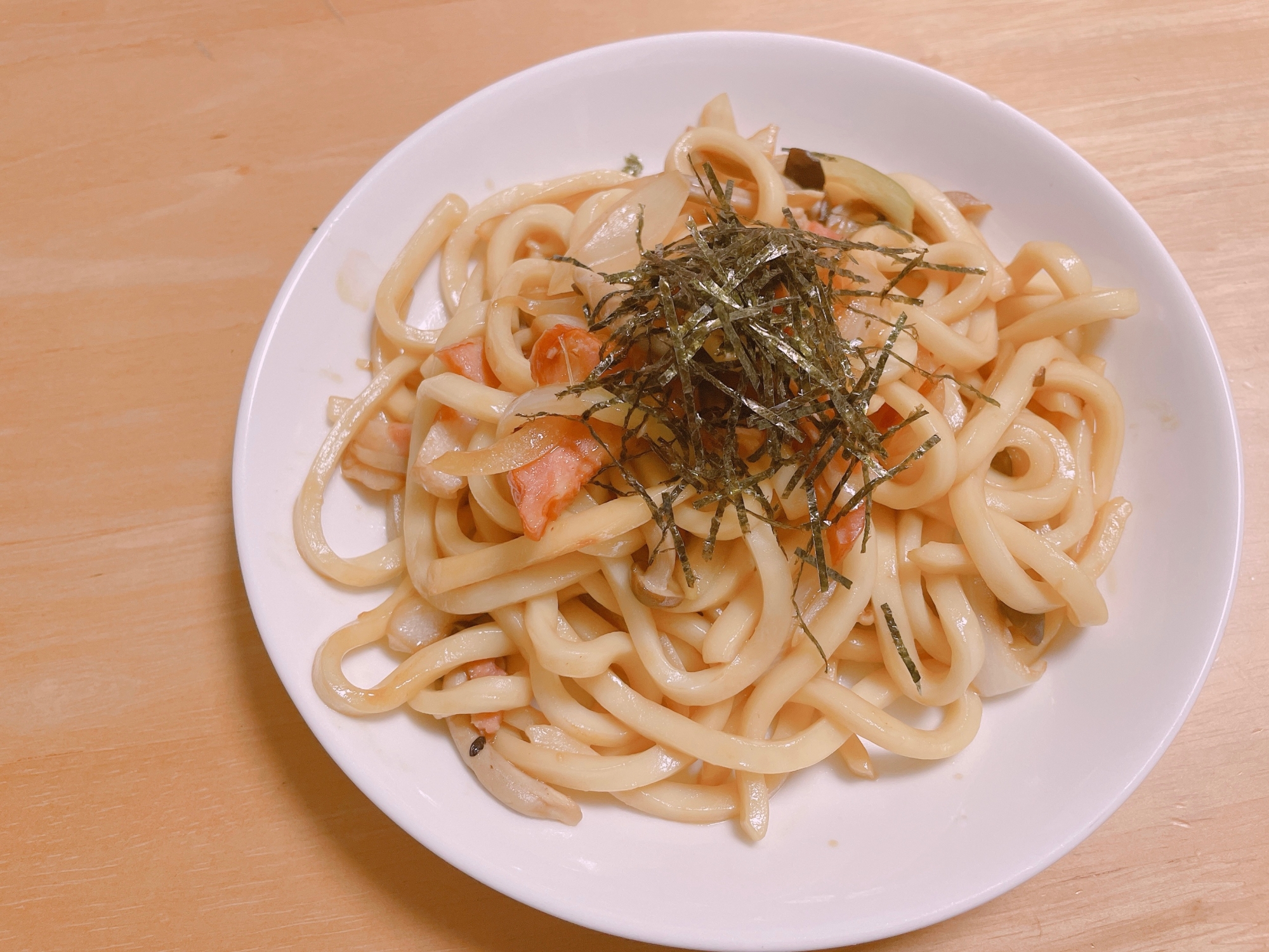 ベーコンのバター醤油うどん♡