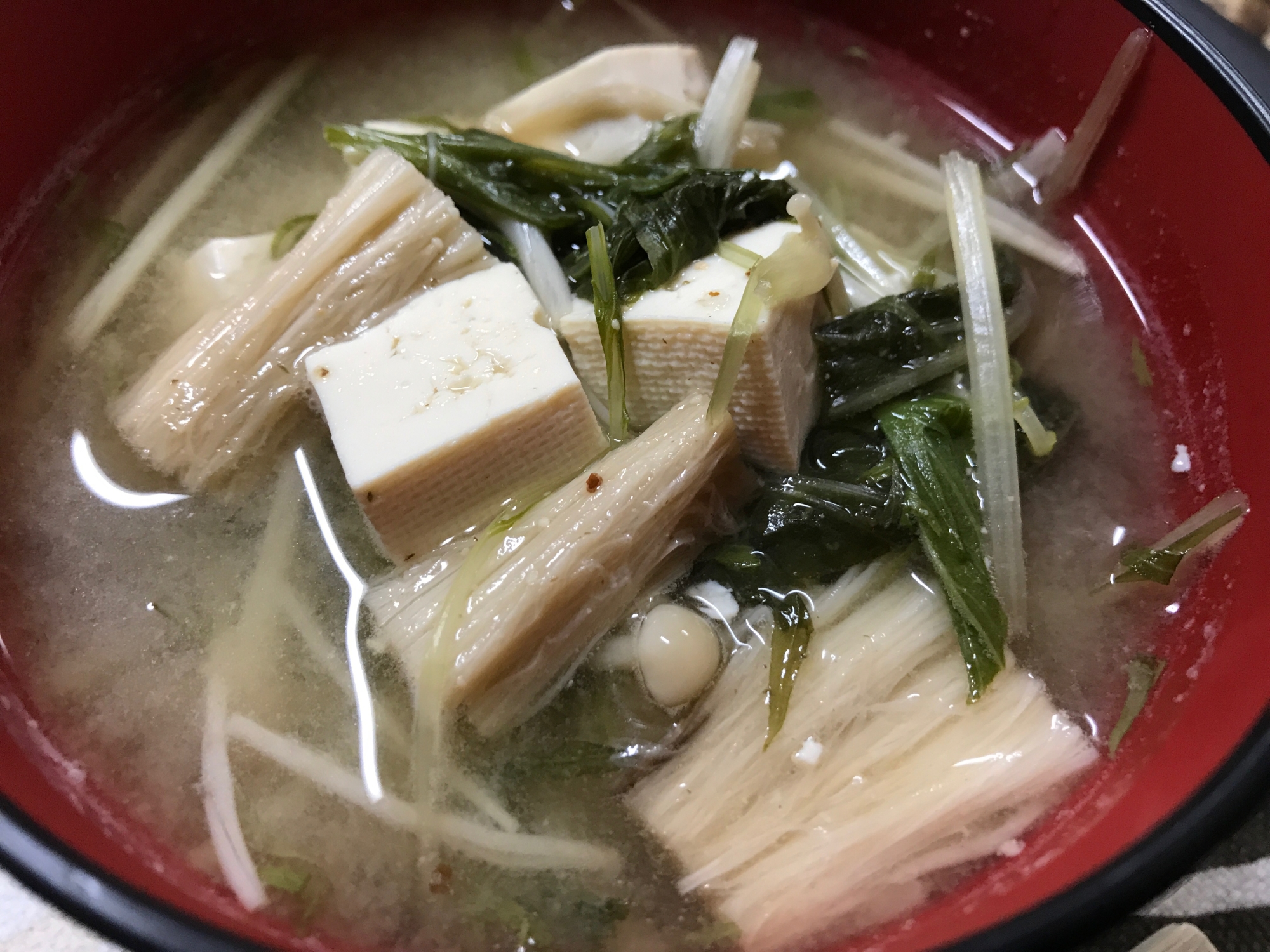 豆腐&えのき&水菜の味噌汁