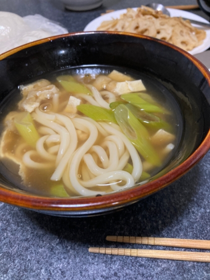 思わず二度見してしまったたぬきうどん？関東では揚げを入れたのがキツネで天かす（揚げ玉）を入れたのがたぬきですが、、美味しかったです。