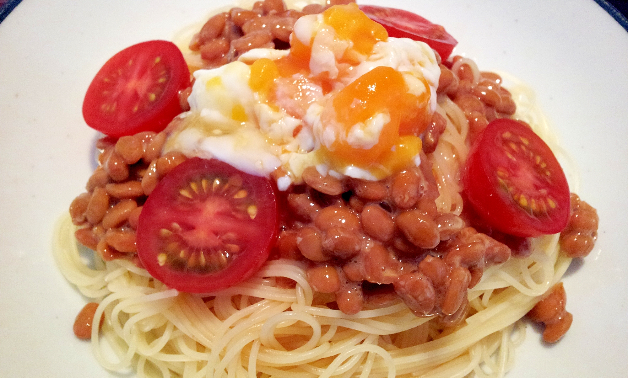 トマトと納豆の冷製パスタ