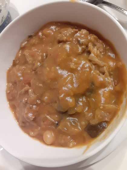なすやひよこ豆を入れて、マッシュルームはしめじと椎茸で代用しました。
おいしかったです。
