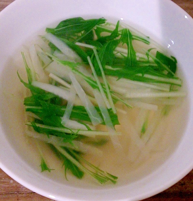 細切り大根と水菜の中華スープ