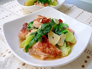 鶏肉と青梗菜のにんにく炒め