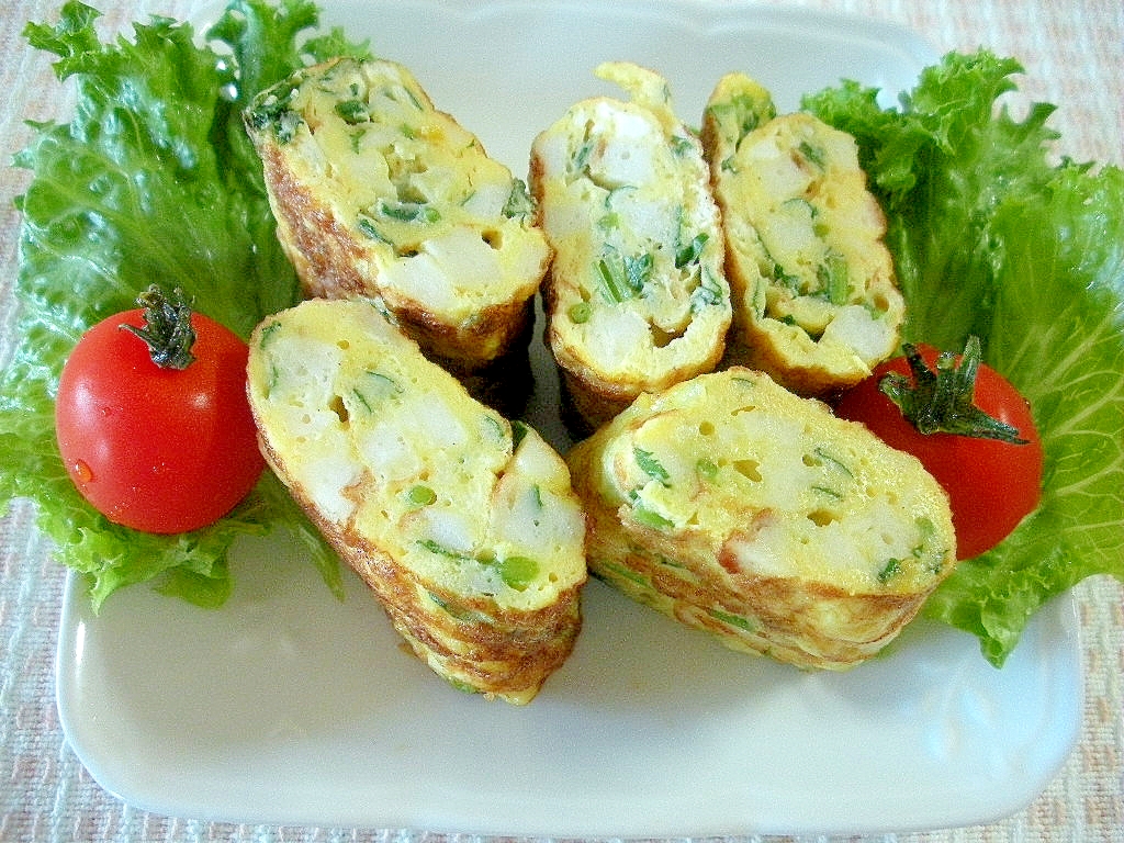 ちくわとほうれん草の鶏ガラ塩糀スープ味たまご焼き♪