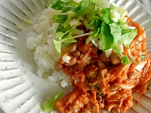 混ぜて炒めるだけの納豆キムチじゃこ炒め丼