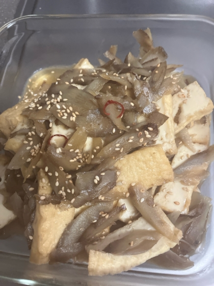 甘辛だれでご飯が進む♡厚揚げとごぼうの甘辛炒め