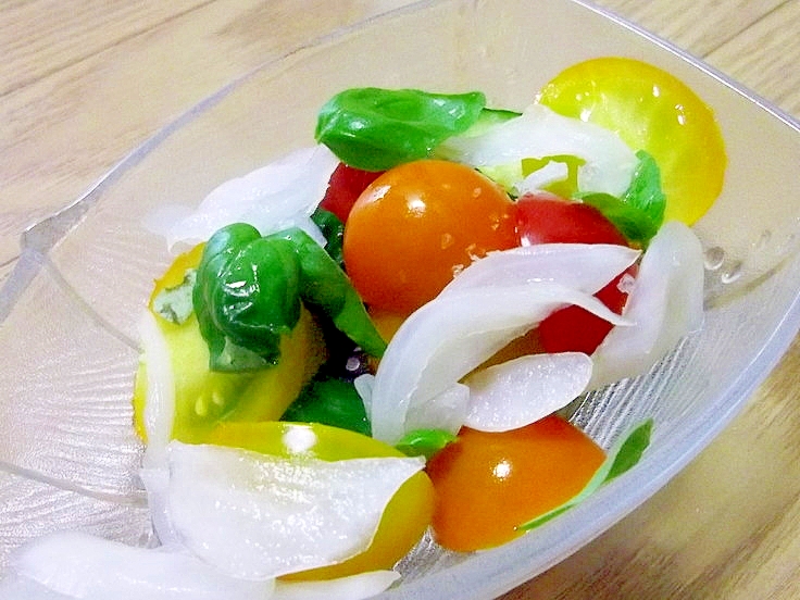 カラフルミニトマトときゅうりのイタリアンサラダ