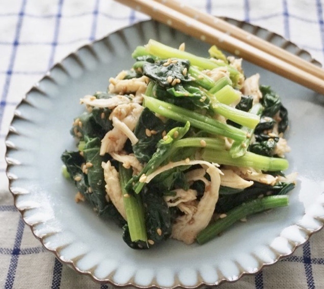 ほうれん草とささみの味噌胡麻和え-作り置き