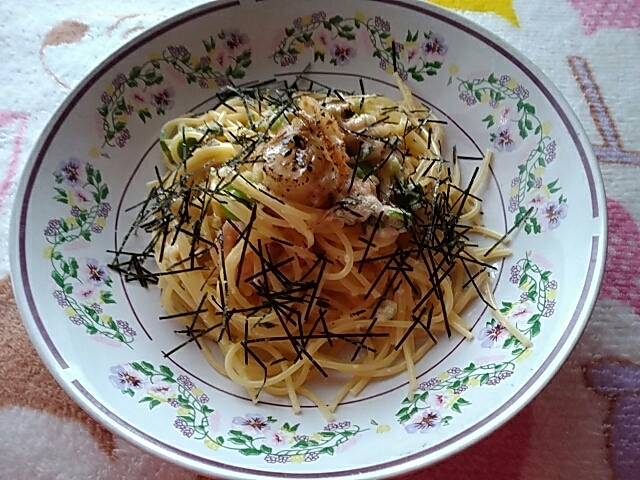 帆立と枝豆のたらこパスタ