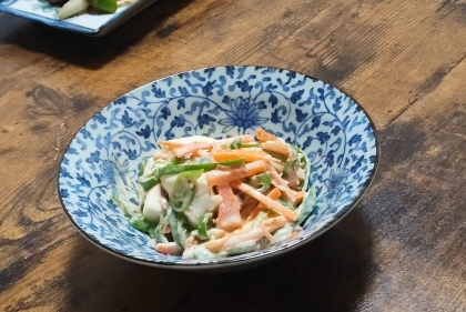 栄養満点♡ピーマンとにんじんと卵のごまマヨサラダ