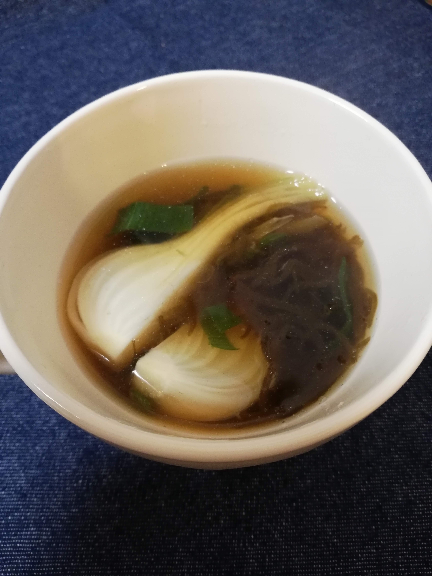 簡単！葉玉葱ともずくのスープ